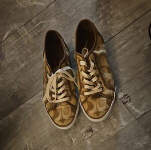 Coach Monogram Canvas Low-Top Sneakers in Khaki and White